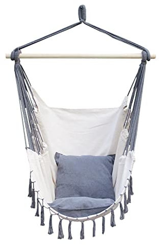 OLAMASA Hängesessel Hängeschaukel Hängestuhl mit 2 Kissen Hängesitz Baumwolle Polsterung bis 120 kg /264 lbs belastbar Indoor und Outdoor Wohnzimmer Schlafzimmer (B)