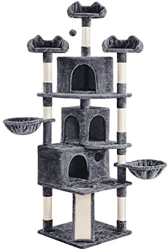 Yaheetech XXL Katzenkratzbaum 194 cm Katzenbaum Kletterbaum, Stabil mit Plüsch Sisalseil, Kratzbaum für Katzen deckenhoch Dunkelgrau