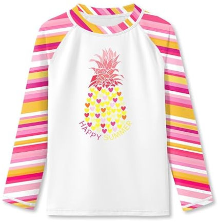 BesserBay Mädchen Schnelltrocknend Oberteil UV Shirt Weiß Rosa Langarm UPF 50+ Rundhals Rash Guard 110