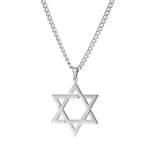 SIPURIS Davidstern Halskette für Männer Kristall Hexagramm Pentagramm Hebräisch Jüdisch Wiccan Israel Symbol Anhänger aus Edelstahl Sechszackiger Stern Amulett Schmuck Geschenke (Star/Sliver)
