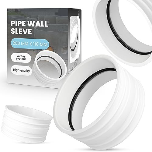 Manguito de Pared para Tubería 200x110 mm Protección para Tuberías de Desagüe de Residuos Ajuste Sellado Brida Collar Funda a través de Paredes Hormigón Duradero Polipropileno Incorporado