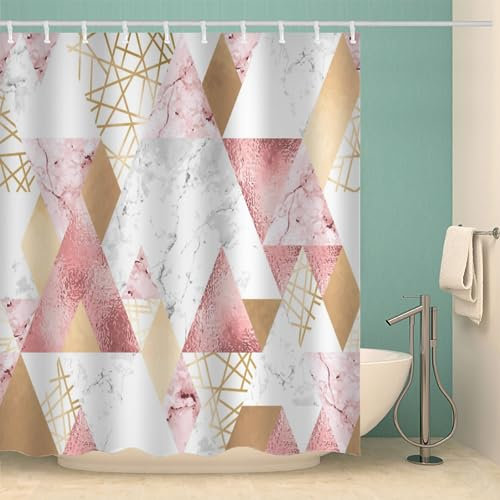 MOXINO Marmor Duschvorhang Anti-Schimmel 240x200 cm Polyester Stoff Textil Waschbar Badvorhang 3D Geometrie Marmor Motiv Design Shower Curtain Wasserdicht Badezimmer Vorhänge mit 12 Haken