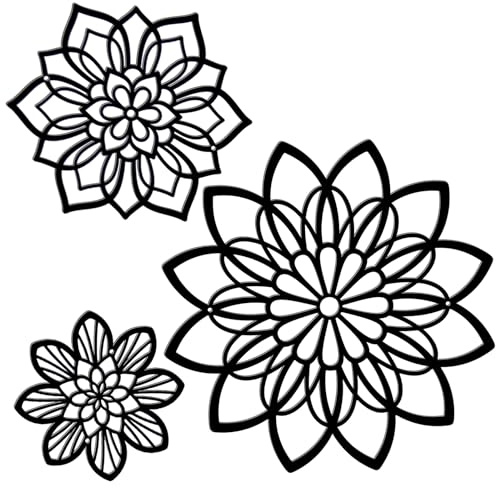 Zzbakress 3 Pcs Metal Flowers Wall Art Bathroom Wall Decor, Black Elegant