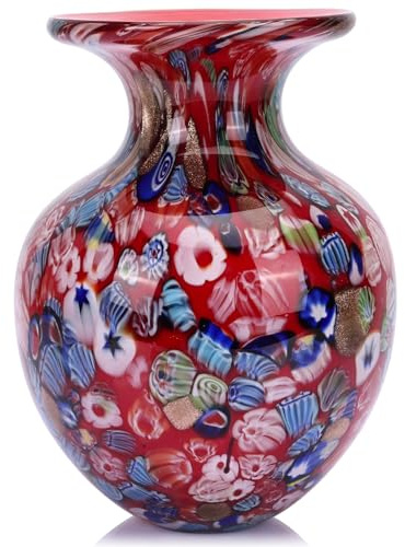 Jarrón Redondo de Vidrio Rojo para decoración del hogar, jarrón soplado a Mano para Flores, jarrones de Vidrio de Colores Bohemios para Mesa de Comedor Moderna, centros de Mesa Funky, Oficina,