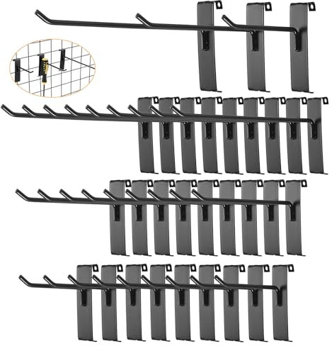 IGNPION Gridwall Hooks 30 Pcs, 4/6/8 Inch Gridwall Fixtures Hooks for Grid Wall Panels Accessory, Black Commercial Grade Gridwall Pegs Gridwall Accessories for Garage Shop Retail Display