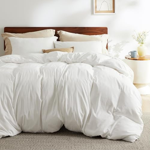 BEDSURE Bettwäsche 135x200 4teilig Bettbezug - Weiche Baumwollähnlich Bettwäsche-Set 135 x 200 cm 2er Set mit 2 Kissenbezüge 80x80 cm, ÖKO-TEX Deckenbezug Bedding Weiß mit Reißverschluss