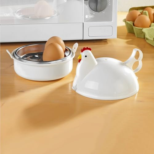 3 PAGEN® Mikrowellen Eierkocher für 4 Eier, Mikro-Eierkocher Henne für optimale Frühstückseier, leicht zu reinigen