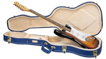 Crossrock Designer Series Étui Rigide en Bois, éléments de Connexion en Acier Inoxydable, Doublure en éponge, Pieds en métal, Rangement de Guitare électrique, Bleu Vif, St Electric, CRW520 Étui pour