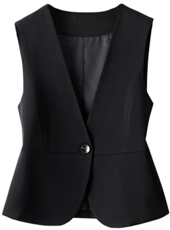 KYUERWK Gilet Smanicato Donna,Gilet Da Donna con Scollo A V, Vintage, Corto, con Bottoni, Da Abito, Peplo, Elegante, con Un Bottone, Casual, Leggero, Elegante, Senza Maniche, Blazer
