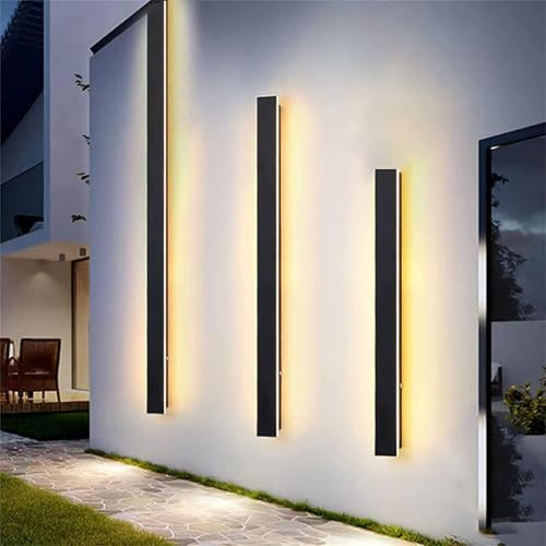 Modern utomhusvägglampa, LED-vägglampa, varmvit, utomhusbelysning, svart aluminium, minimalistisk lång vägglampa, för uteplats, garage, gård(100cm)