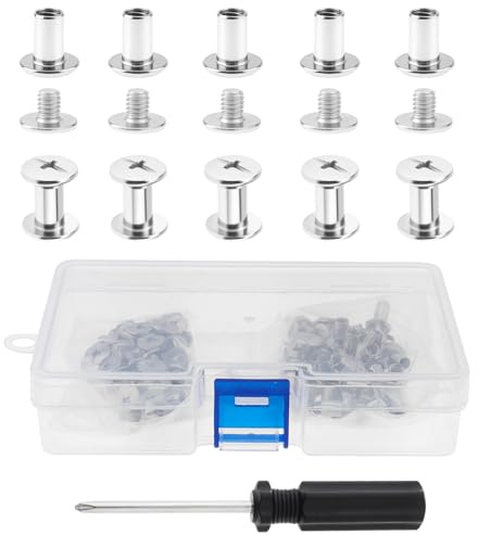 Smgda 50 sets/pack 304 Stainless Steel Cross Barrel Nuts and Bolts Binding Screws for Leather Belt Buckle/Bags/Cupboard with Cross Screwdriver, Silver Screw Rivets (M4x8)