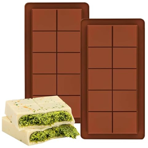 2 Pcs Deep Chocolate Bar Moulds, 10 Cavity Reusable Deep Silicone Chocolate Bar Sweet Moulds, Deep Silicone Candy Bar Molds for Stuffed Bar