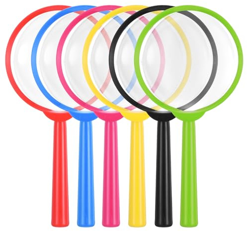 FNANJWQ 6 Pcs Mini Magnifying Glass for Young People, 5X Colorful Magnifier Plastic Hand Lens for Reading Researching Party Favors Educational Tools