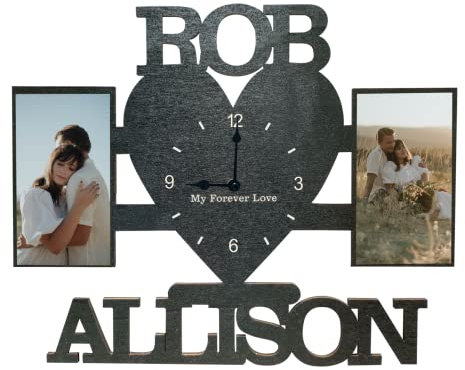SHKINETARRY Orologio in legno a forma di cuore personalizzato con foto, orologio da parete con testo personalizzato, decorazione per soggiorno, regalo di anniversario di matrimonio e compleanno