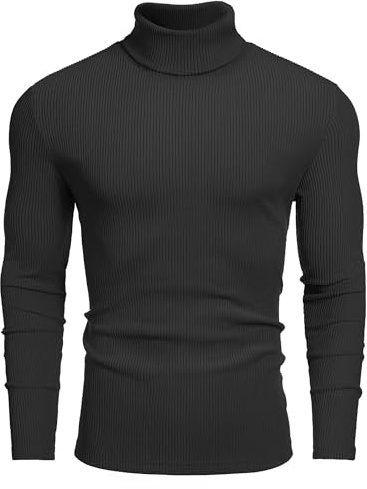 COOFANDY Men's Turtleneck Jumper High Neck Sweater Long Sleeve Slim Fit Pullover Winter Layer Thermal Top Black L
