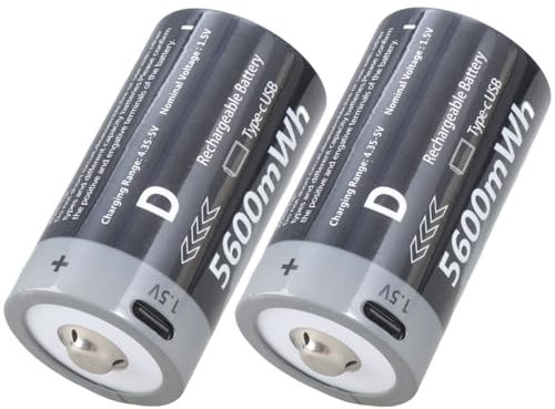 XAGMODSHN 2PCS LR20 D Batterie Cellule D Taille 1 5 V 5600MW USB C Batterie Rechargeable pour Les Accessoires Chauffe-Eau À Gaz À Gaz USB Rechargeable