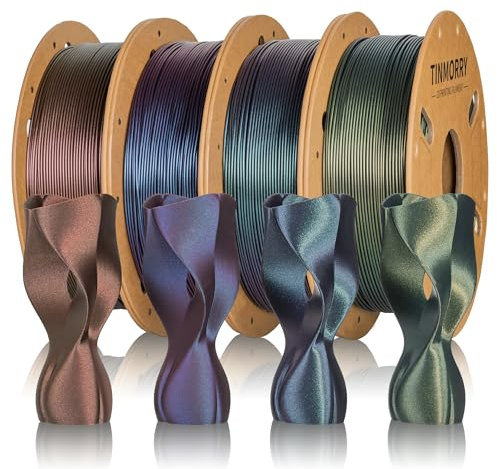 TINMORRY Lot de 4 filaments PLA pour imprimante 3D, filament PLA Galaxy de 1,75 mm, filament pour imprimante 3D, 750 g x 4 couleurs, violet galaxie + vert galaxie + bleu galaxie + marron galaxie
