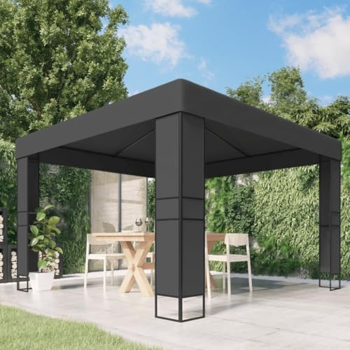 Gazebo da Giardino 3x3 m con Doppio Tetto, Struttura in Acciaio Verniciato, Tenda per Feste e Campeggio, Impermeabile e Resistente, per Esterno e Spiaggia, Colore Antracite, 3 x 3 x 2.73 m