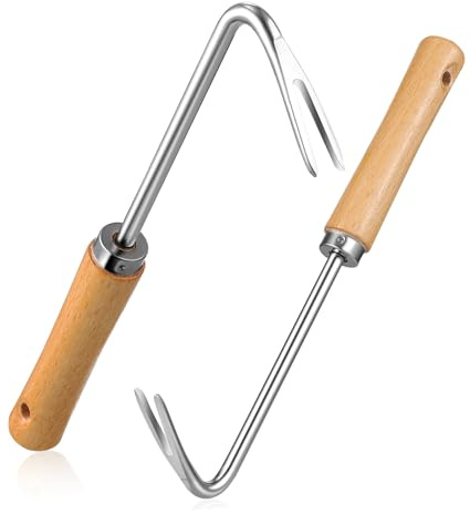 DIYEAH Estirpatore Manuale in Acciaio con Manico in Legno Utensile Resistente per Rimuovere Erbacce da Giardino e Aiuole per Orto e Bordi Verdi