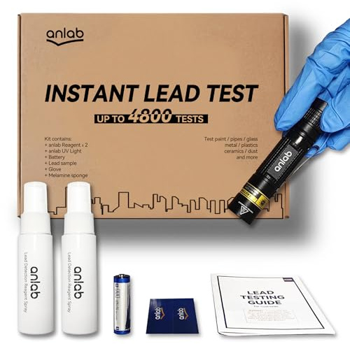 anlab bly-testset för färg, keramik och mer, omedelbar blytest, upp till 4 800 applikationer, snabba och exakta resultat, UV-ljus synlig, bly-färgtest set för hemmet (Lead Test)