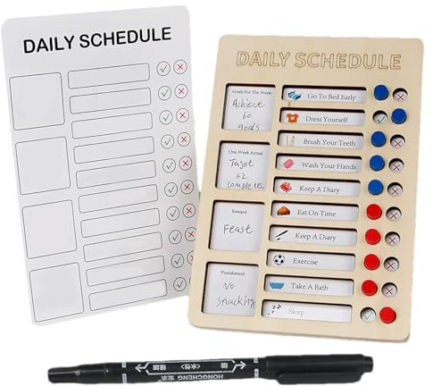 Tablero De Planificación De Rutinas - Pizarra Blanca Reutilizable Vertical De Madera - Tablero de Lista de Tareas para Niños,Para Hogar, Aula, Oficina, Residencia, Viaje