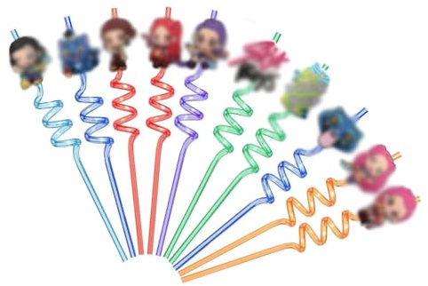 OPVYAEU 10 Pajitas Kpop Reutilizables, Pajitas Plástico Muñecas Kpop, Pajitas Guerreras Kpop, Decoración Cumpleaños Kpop Niños, Pajitas Reutilizables Regalos Kpop