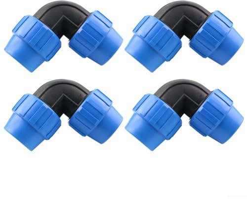 Juego de 4 accesorios de conexión rápida tipo codo para tuberías de PE con construcción de PP, PVC y goma, para riego y áreas verdes públicas (20)