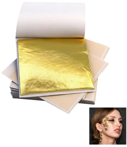 400 ark bladguld för pyssel, 8,5 x 8 cm, guldfolie, guldpapper, bladmetall, gyllene papper, lämpligt för gör-det-själv-dekoration, skulpturer, hemtillbehör, akrylmålning, nageldesign, hantverk