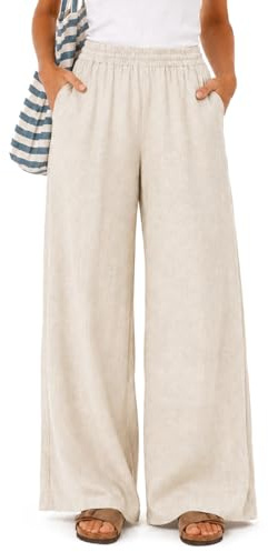 Zylioo Wide Leg Trousers for Women UK Long Linen Trousers Women Tall Pull On Summer Pallazzo Lounge Pants Long Tall Khaki
