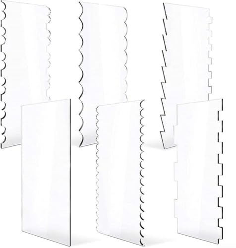 Juego de 6 raspadores de acrílico transparente para tartas con 11 patrones para alisar glaseado y raspar masa, herramientas profesionales para hornear fondant y crema de mantequilla, kit de peine