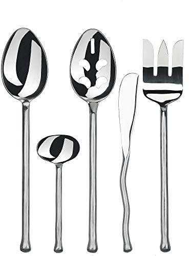 Gourmet Settings - 5-Pieces Hostess Silverware Set - Exotique Platinum - Matte/Polished Metal Flatware Serving Set - Stainless Steel Kitchen Utensils Knife/Fork/Spoons