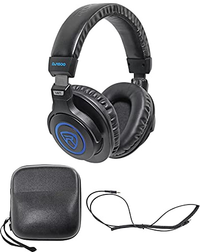 Rockville DJ1500 DJ Headphones, 40mm Drivers, 8Hz-22kHz, 32 Ohm, Swiveling Ear Cups, Detachable Coil Cable, Leather Case, Extra Pads, for DJs and Producers