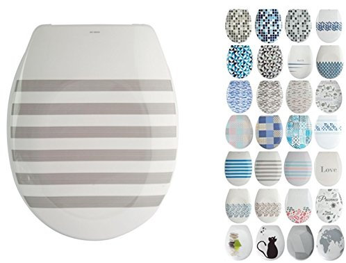 MSV Design WC Sitz, Absenkautomatik, Fast Fix/Schnellbefestigung, Befestigung mit Knopfdruck, Toilettensitz WC Deckel Klobrille Seauville Grau/Weiß
