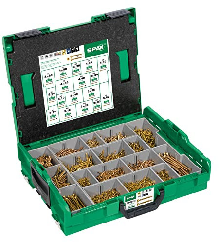 SPAX Montagekoffer, L-BOXX, Groß, Yellox A2L, Kreuzschlitz Z, Senkkopf, 17 Abmessungen, 2930 Stück, inkl. 5 SPAX BITs, 5000009164019