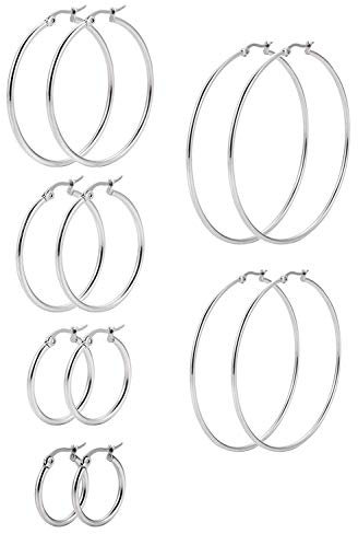 SNAGAROG 6 Paia di Orecchini Rotondi a Cerchio Set di Anelli Orecchio con 6 Diverse Dimensioni 1,5/2/3/4/5/6cm Orecchini a Cerchio Cartilagineo Orecchini a Cerchio In Acciaio per Uomini e Donne