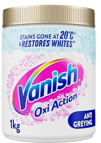 Vanish Gold Oxi Action Stain Remover and Whitening Booster Powder For Whites 1 kg, Removes Tough Stains Even at 20°C, Restores Whiteness of Greyed Fabrics (Packaging May Vary)