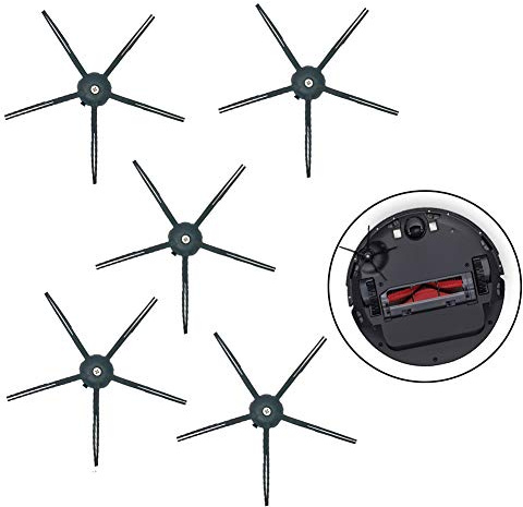 5 Stück 5-Arm Seitenbürste Soft Silikon für Roborock S5 Max S6 MaxV S6 Pure T6 E2 E35 Staubsauger Teile, schwarz