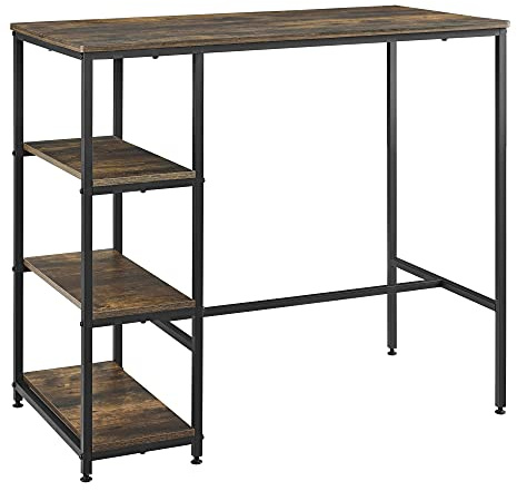 Table de Bar avec Rangement Table de Bistrot avec 3 Étagères Structure Solide en Acier Laqué Panneau de Particules 100 x 109 x 60 cm Noir Effet Bois Foncé