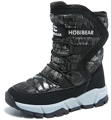 GUBARUN Schneestiefel Jungen Mädchen Winterstiefel Kinder Winter Outdoor Wasserdicht Warme Stiefel（N-Schwarz, EU 33)