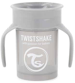 Twistshake 360 ​​Tasse | Baby-Schnabeltasse mit 360°-Trinkrand - 230 ml | Lernbecher für Kinder mit Henkeln | Auslaufsicherer Trinkbecher für Kleinkinder | BPA-frei | 6+ Monate | Grau
