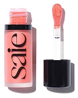 Saie Blush Dew - Blush Light Liquid with a Mixable + Buildable Cream Finish - Dew Cheek Dye with Doe Foot Wand Makeup Applicator - Coral Blush