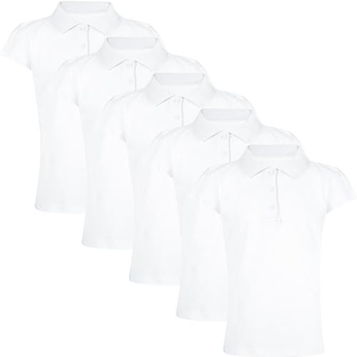 A2Z 4 Kids Girls Plain Shirts Summer Tank Top and Tees - Girls Polo Shirt White 5 Pack 11-12