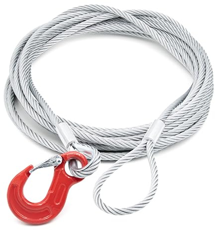 ALFA LOGISTIK Anschlagseil 10mm Durchmesser 3m Länge mit Haken und Öse - Drahtseil mit Haken - Stahlseil mit Ösen und Haken - Zuverlässiges Forstseil