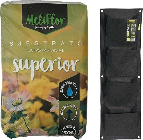 Sustrato Meliflor Superior 50L + Jardinera Geotextil de Pared de 4 Huecos