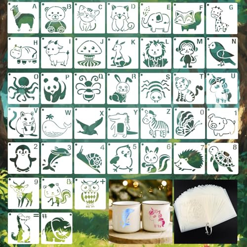 40 Stk Tier Schablonen Tiere Malschablonen Kinder, Wiederverwendbares DIY Schablonen, 7,5 * 7,5 cm Zum Malen, Stencil für DIY Sammelalben, Fotoalbum