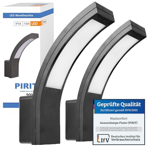 max K O M F O R T 2x - PIRIT LED Außenwandleuchte | 15W schwarz IP54 900lm 4000K | Fluter Wandleuchte Außenleuchte
