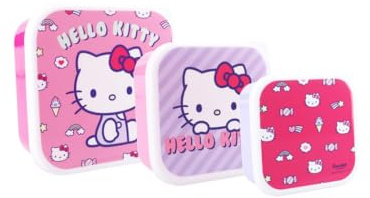 My sweety pop - lot de 3 boites a gouter - Boîte à goûter - Lunch box - Pour enfant - Crèche - Maternelle - Ecole - Vacances - Repas - 11,5 cm (Hello Kitty - Rose/Violet)