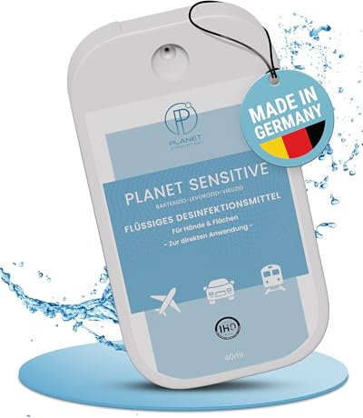 Planet Sensitive® - Desinfektion to Go (40 ml) | Alkoholfrei & kompakt für Reisen, Hände | Gegen Bakterien, Viren wie Herpes, Influenza, Hanta | Made in Germany | Sprayer