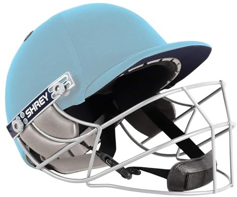 SHREY Casco da cricket Match 2.0, griglia regolabile, leggero e resistente, per adulti, ragazzi, ragazzi (azzurro, M)