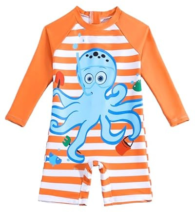 JiAmy Baby Swimwear One Pieces Girl/Boy Long Sleeve Swimsuit UV Sun Protection Round Neck Toddler Bathing Suit for 9-12 Months, Orange,